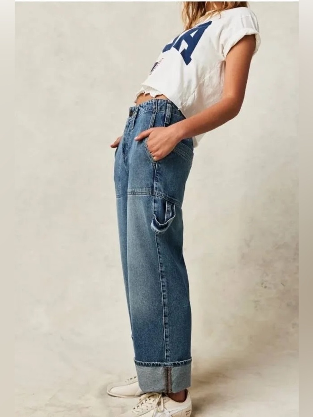 We The Free Major Leagues Cuffed Wide Leg Mid Rise Jeans DARK WASH